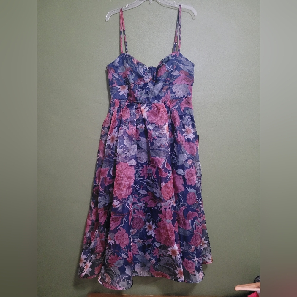 Lulus Navy Floral Fit & Flare Midi Dress - XL